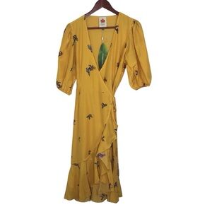 NWT Farm Rio Jungle Tucanos Silk Blend Wrap Dress Size X-Small.